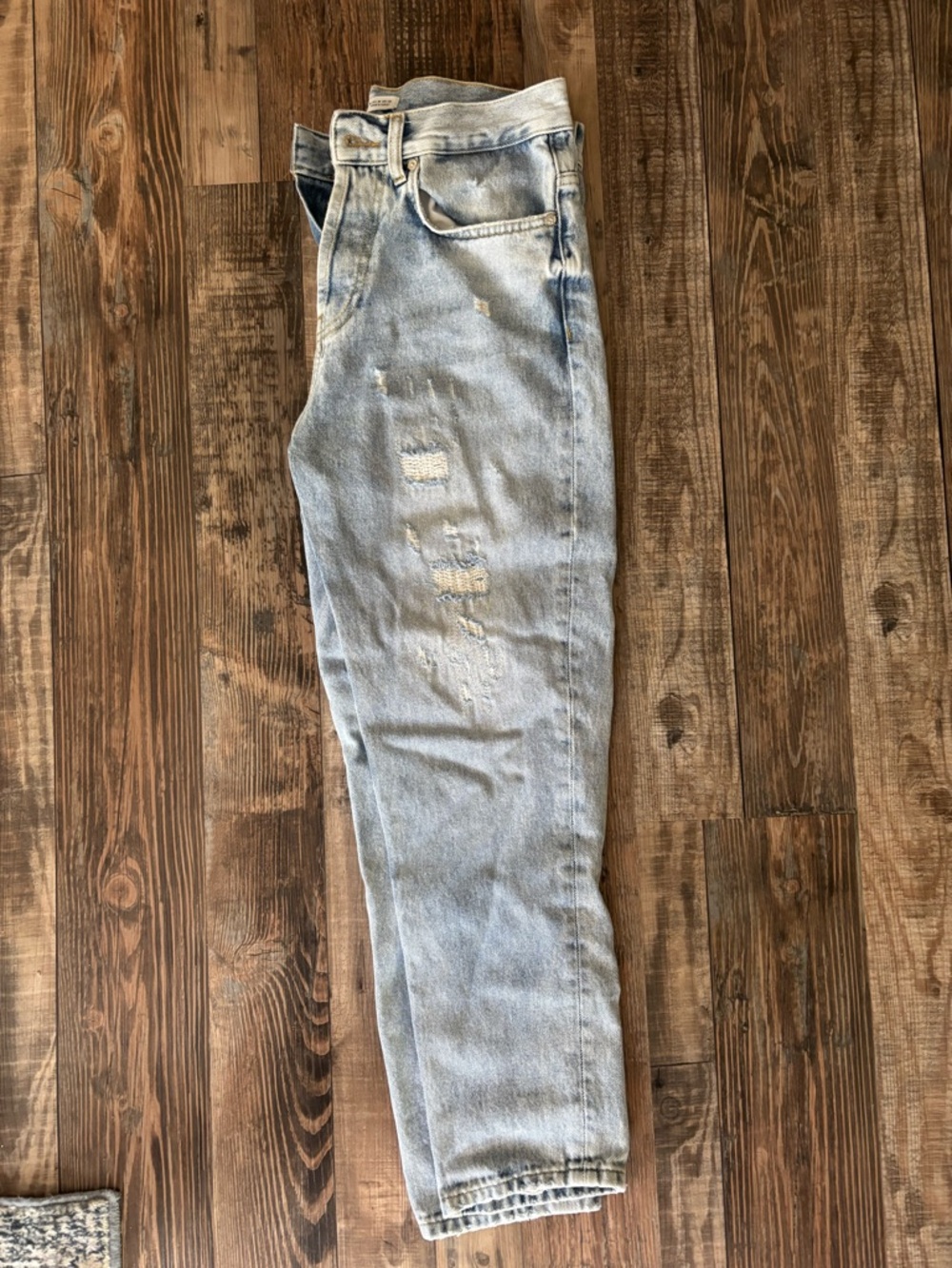 Zara Light Blue Straight Leg Distressed Jeans